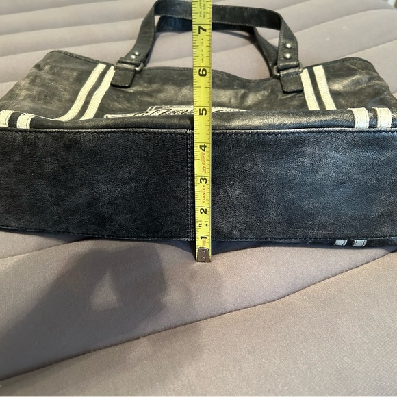 Vintage HARLEY DAVIDSON Black Leather Logo Tote / Messenger Bag / Purse - Picture 4 of 9